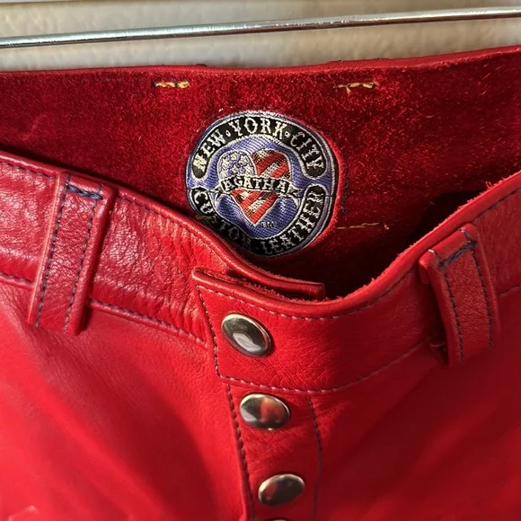 AGATHA BLOIS CUSTOM RED LEATHER PANTS WITH FLAMES!!! Collectors item